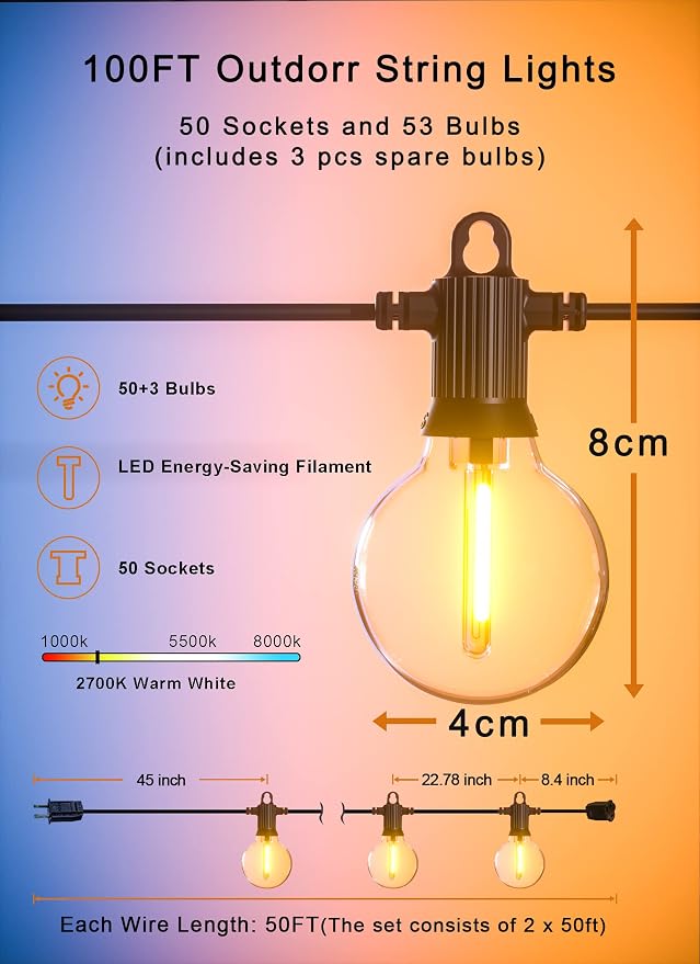 Zuske Outdoor String Lights Waterproof, 100FT LED Patio Lights - Image 5