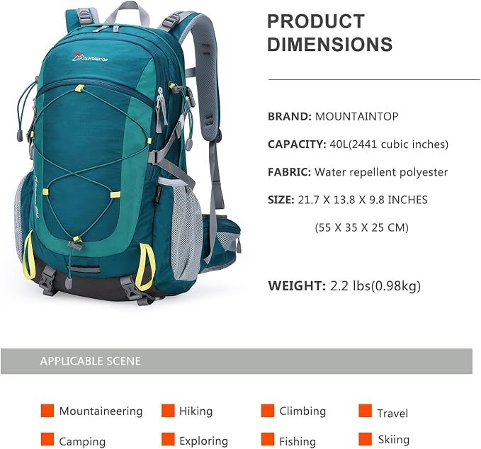 MOUNTAINTOP 25L/40L Hiking Backpack, Lightweight Travel Backpack - Image 2