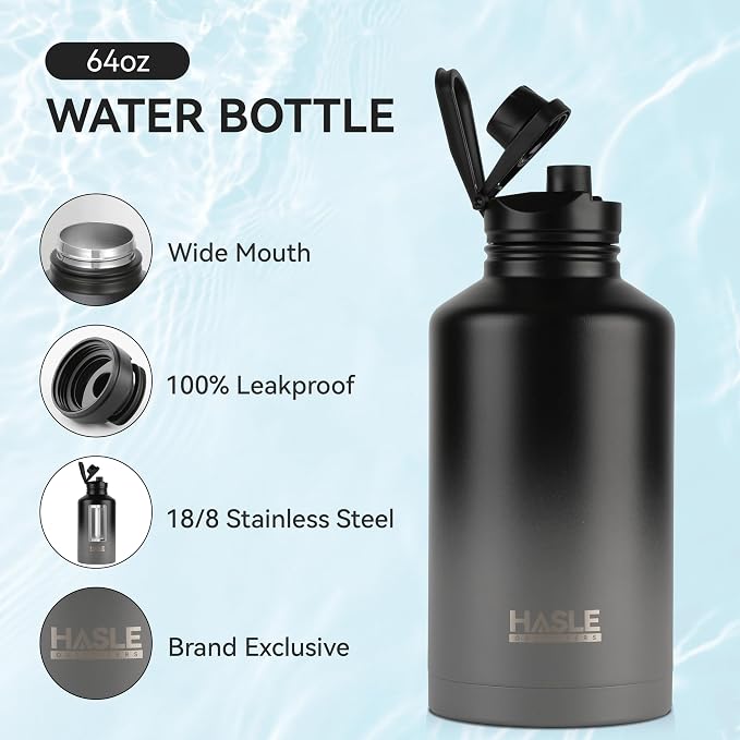 HASLE OUTFITTERS Half Gallon Insulated Water Bottles 64 oz, Stainless Steel - Image 2