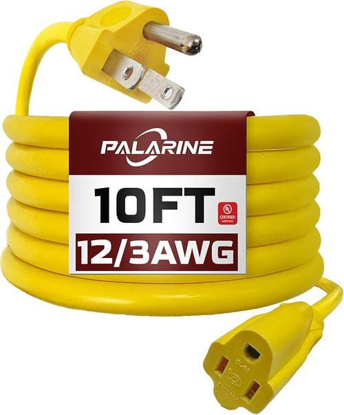 10ft Yellow Outdoor Extension Cord Waterproof, UL Listed, 12/3 SJTW Heavy Duty by PALARINE