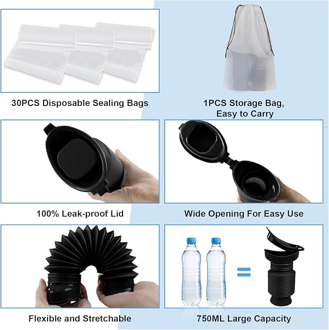 Pee Bottles for Men, Portable Urinal for Men, Collapsible Urine Bottle 750ML - Image 3