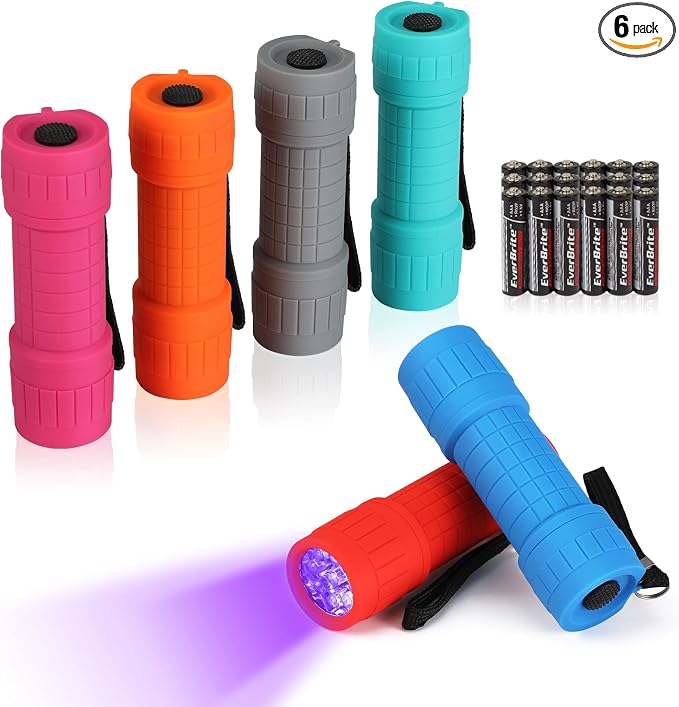 EverBrite Black Light Flashlight 6 Pack, UV Mini Flashlight, 9-Led 395nm by EverBrite