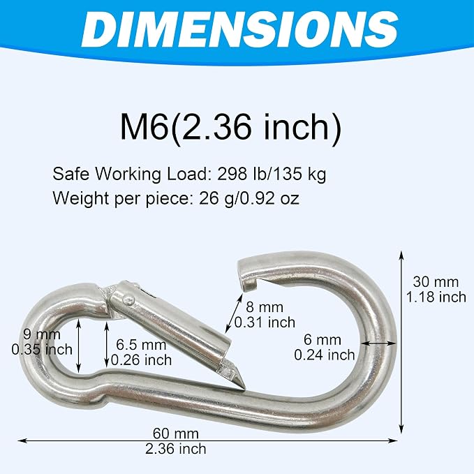 Marine Grade 316 Stainless Steel Carabiners Heavy Duty, Durable & Rust-Free - Image 3
