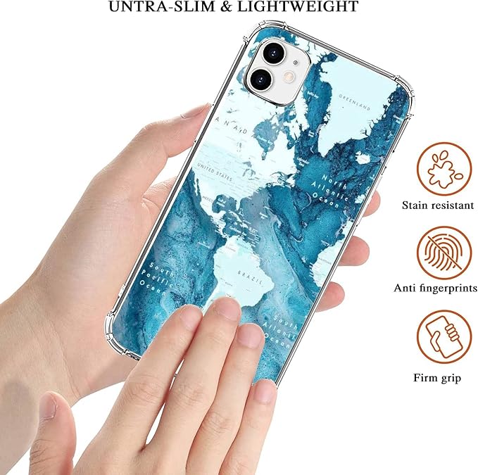 Aesthetic Blue World Map Case for iPhone 11 - Image 2