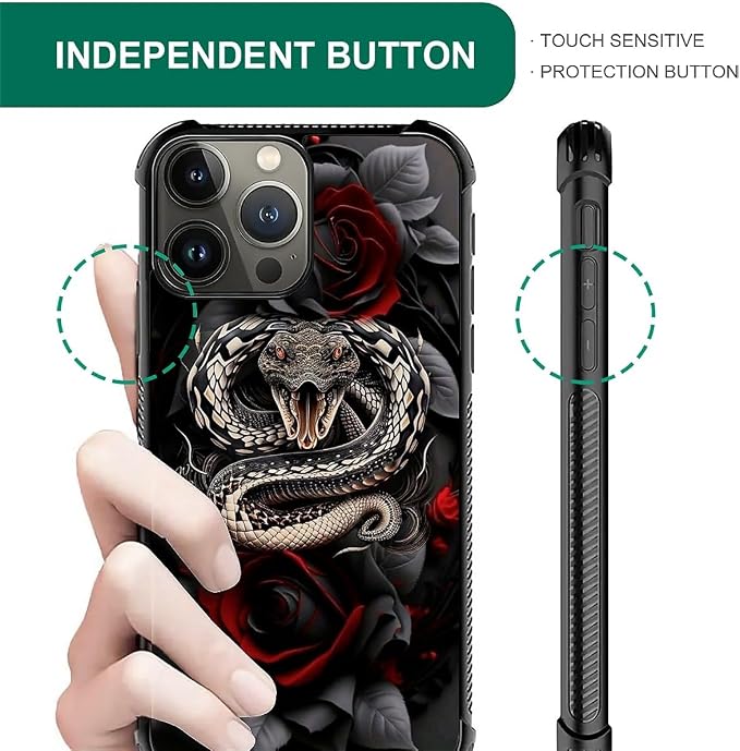 for iPhone 16 Pro Case, Entwined Rose Snake Pattern Graphic Design Girl Boy - Image 2