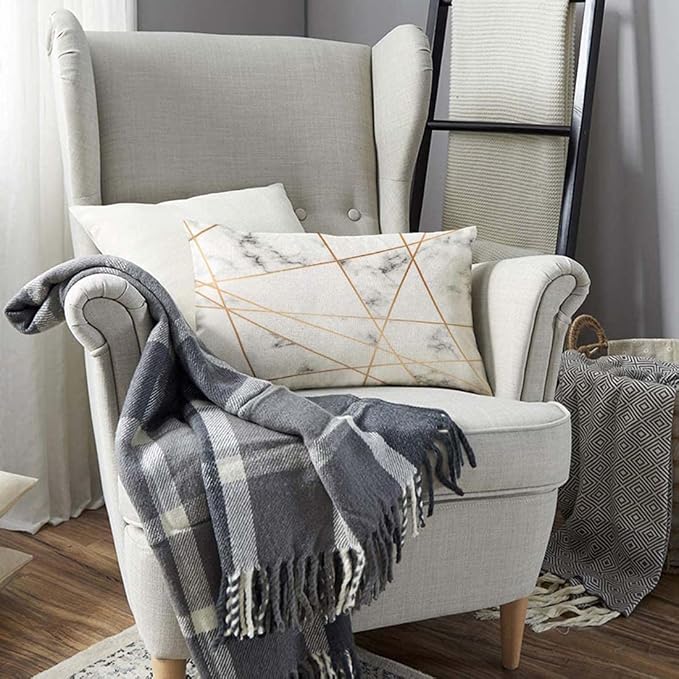 TKS MITLAN Golden Gray Marble Pillow Covers 12x20 Inch Stone Block Geometric - Image 3