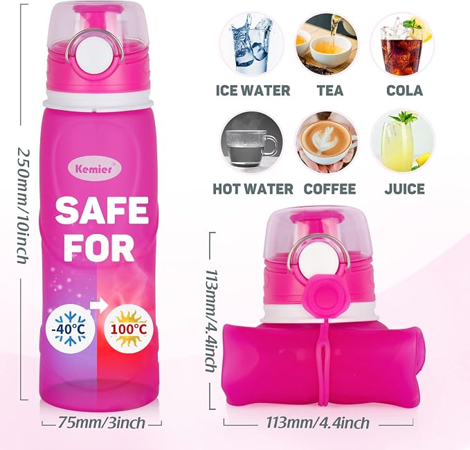 Kemier Collapsible Silicone Water Bottles-750ML, Medical Grade, BPA Free Travel - Image 6