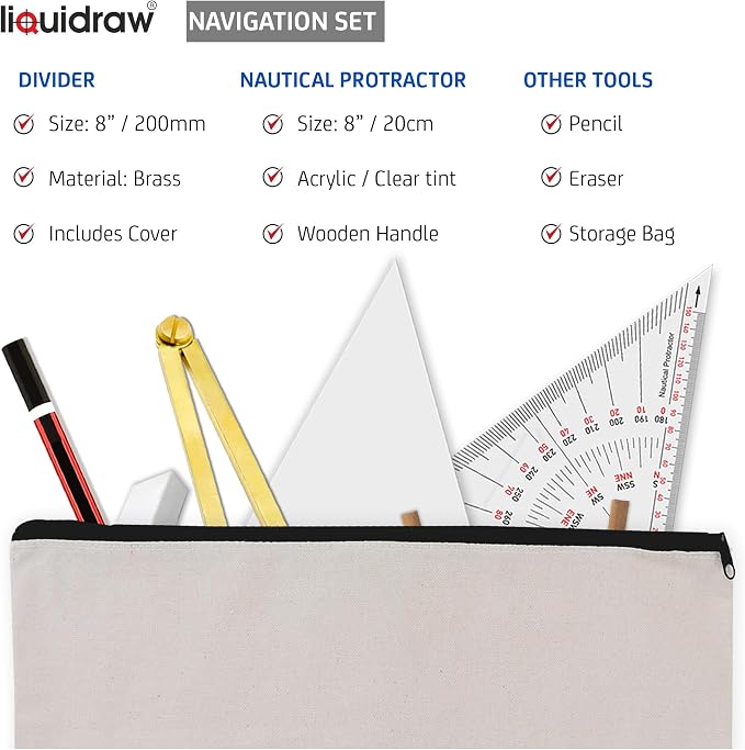 Liquidraw Marine Navigation Divider Universal Nautical Protractor Set Square - Image 2