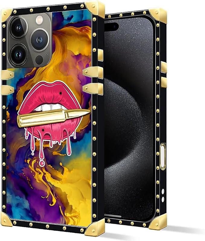 Compatible with iPhone 16 Pro Case, Cool Corlorful Lip Marble Luxury Golden - Image 2
