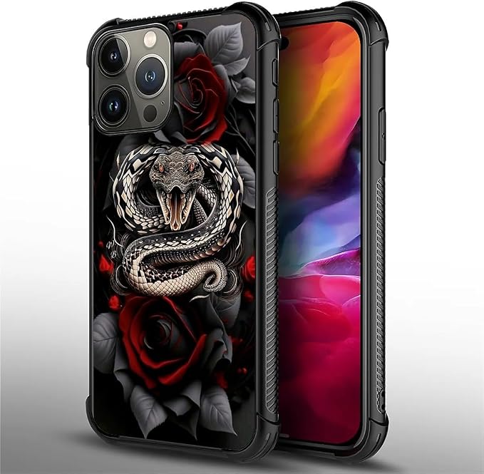 for iPhone 15 Pro Max Case, Entwined Rose Snake Pattern Graphic Design Girl Boy - Image 3