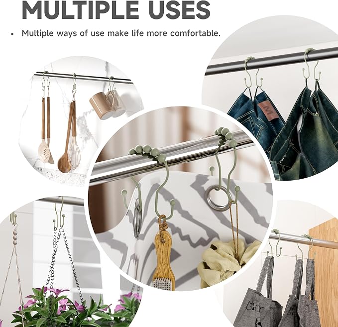 Bathway Sage Green Shower Curtain Hooks Shower Curtain Rings Rust Proof Sturdy - Image 6