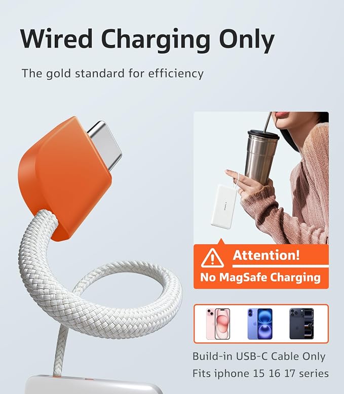 TORRAS Power Bank with Built-in USB-C Cable, Ultra-Slim 10, 000mAh Portable - Image 2