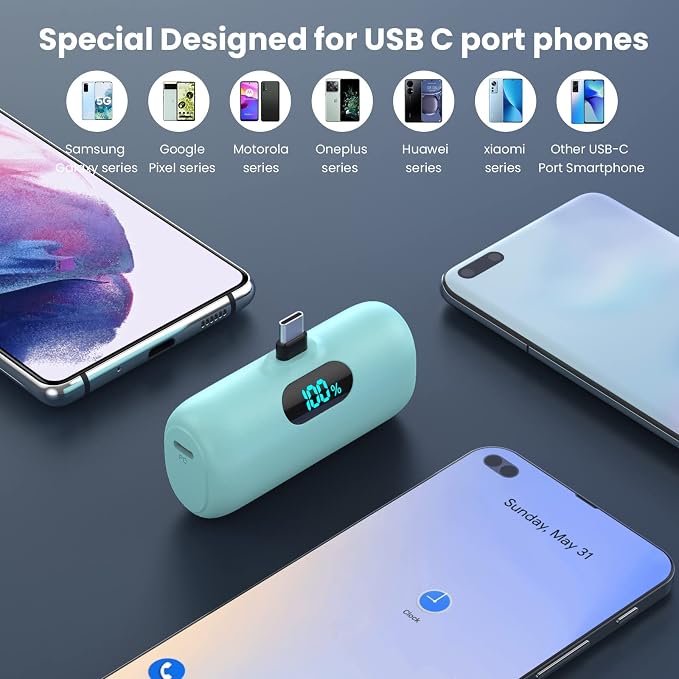 Feob Mini Portable Charger 5000mAh Power Bank, 15W PD USB C Cell Phone Portable - Image 3