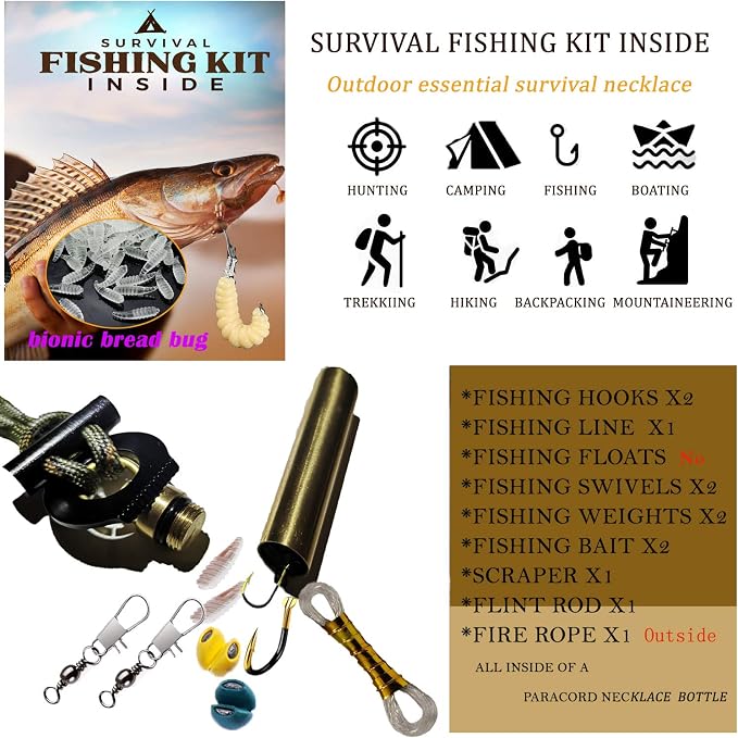 BSGB Fire Starter Paracord Necklace EDC Military Survival Gear Tinder Cord Fire - Image 6