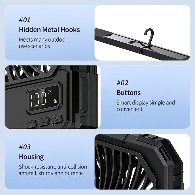 yAyusi 20000mAh Battery Powered Portable Travel Fan, Ultra-Slim 8Inch - Image 8