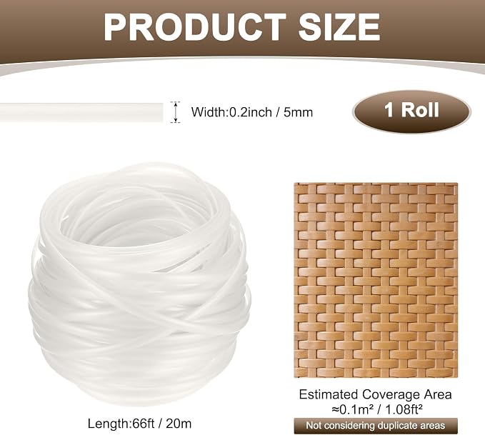 M METERXITY 1-Pack Wicker Repair Kit, 5mm x 66ft/20m Plastic Flat Rattan - Image 3