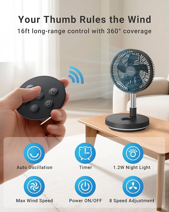 Primevolve Portable Rechargeable Oscillating Fan, Battery Operated Fan - Image 2