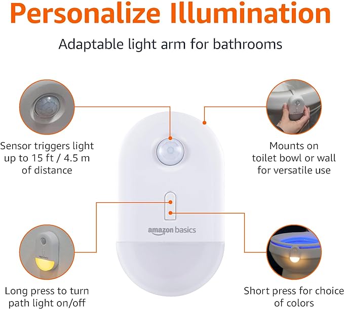 Amazon Basics Color Changing LED Toilet Bowl Motion Sensor Light, Battery - Image 2