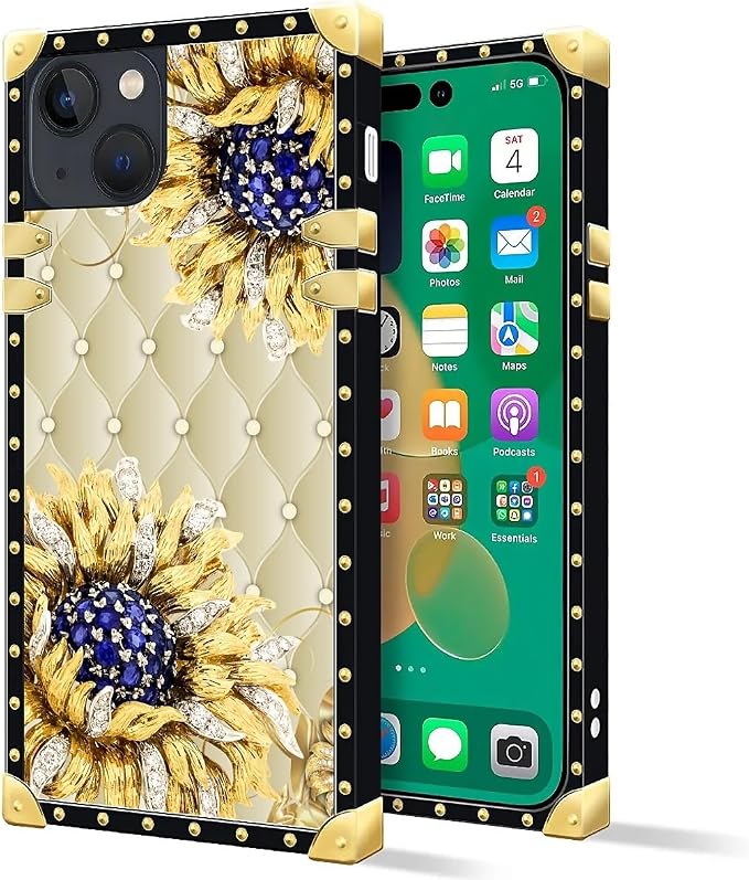 Compatible with iPhone 14 Case, Sunflower Diamonds Leather Luxury Golden - Image 2