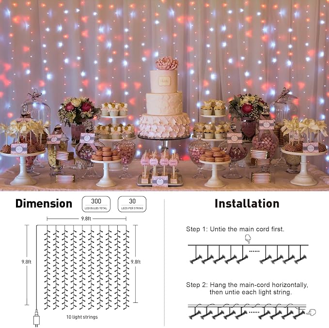 JMEXSUSS 300LED Red and White Christmas Curtain Lights - Image 6