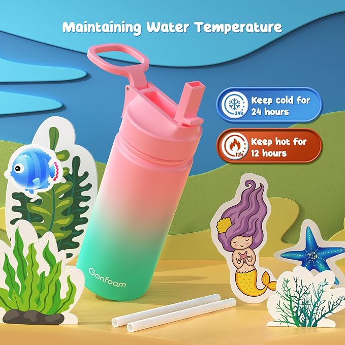 Kids Water Bottle, insulated Stainless Steel Straw Cup - Image 3