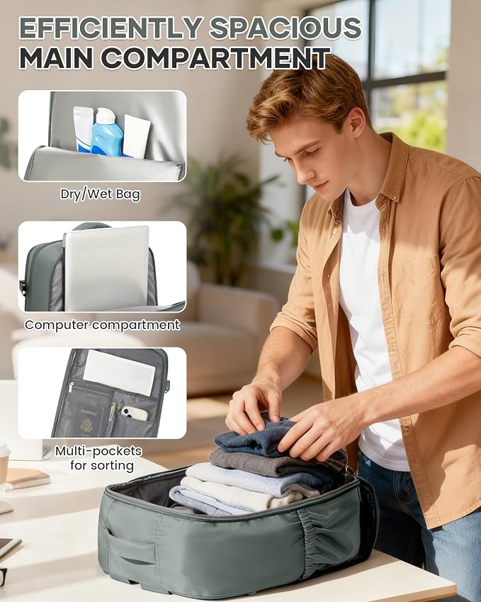 WONHOX Large Travel Backpack Carry on Flight Approved Laptop Work Business - Image 7