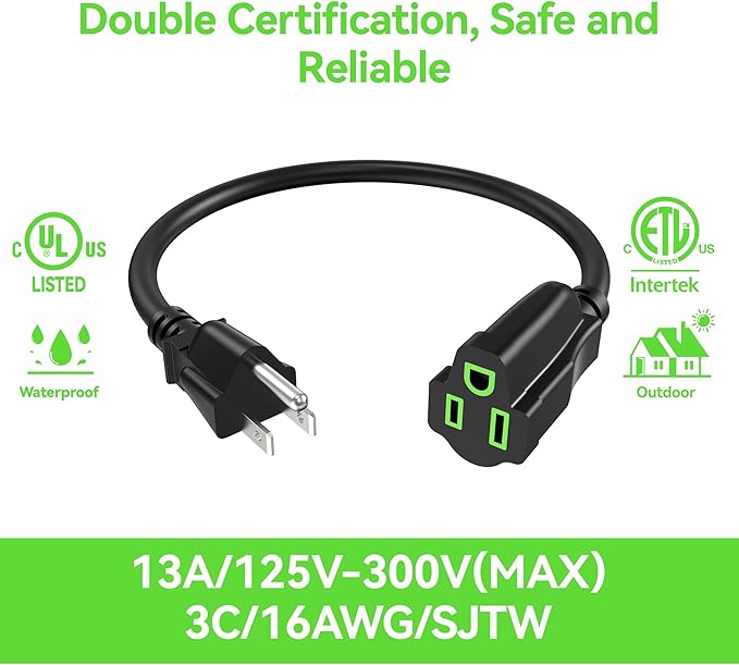 Power Extension Cord 10FT, 3 Prong Grounded Electric Extension Cable Outlet - Image 2