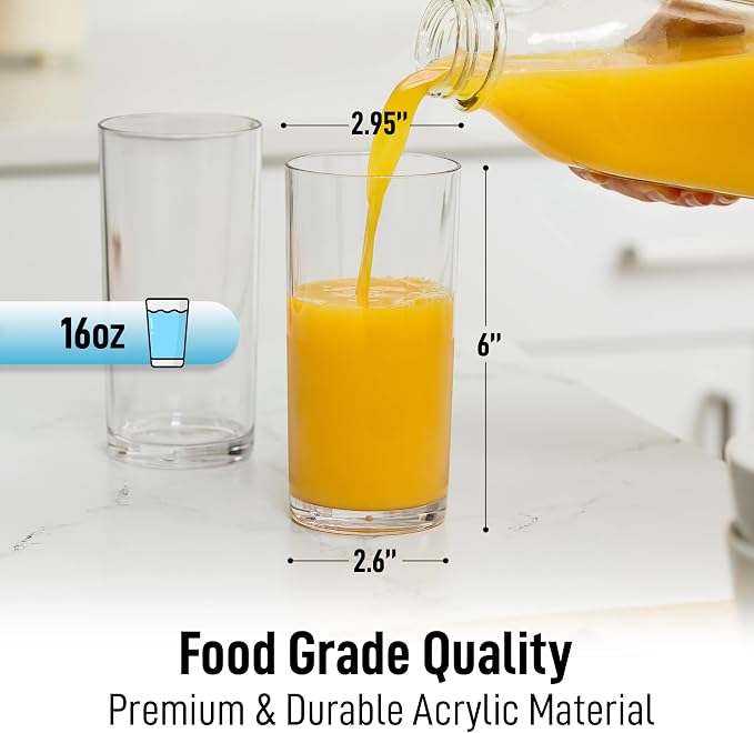 Zulay Kitchen Plastic Drinking Glasses – 16oz Acrylic Shatterproof Water Cups - Image 4