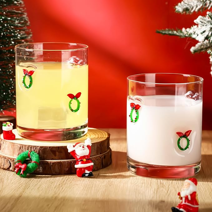 Skylety 2 Pcs Christmas Icon Juice Glasses Xmas Drinking Cups Old Fashioned by Skylety