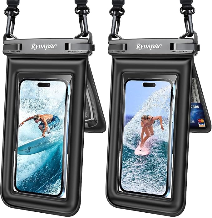 Floating Waterproof Phone Pouch 2 Pack, IPX8 Double Space Waterproof Phone Case by Rynapac