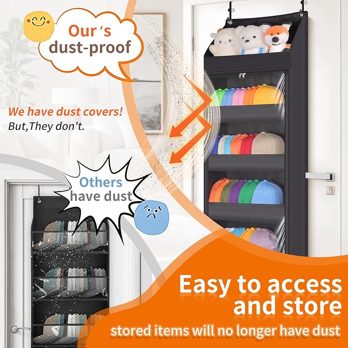 Toread 7-Layer Door-Mounted Baseball Cap Organizer, Dust-Proof Hat Rack Holds - Image 3