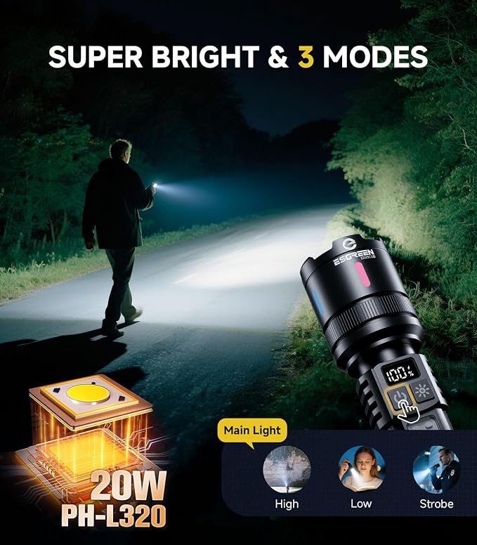Esgreen LED Rechargeable Flashlights High Lumens 20000 2 Pack, Single Click - Image 2
