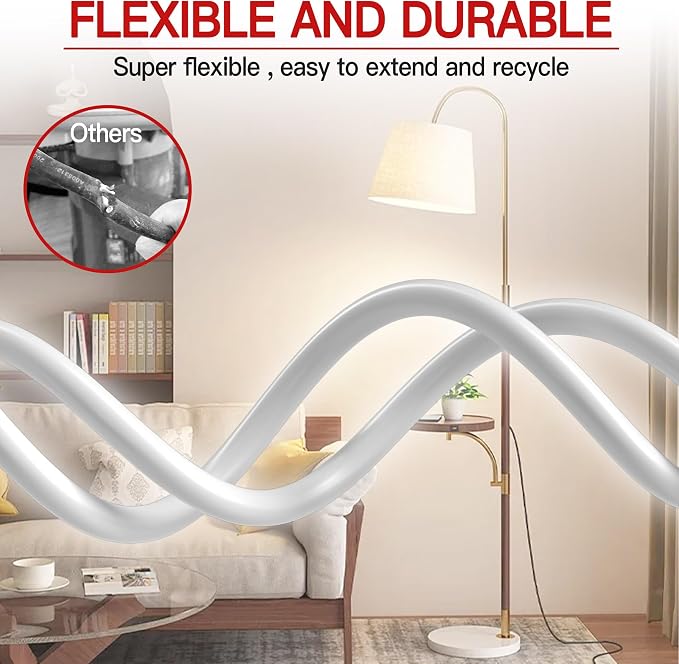Skrizcable 16/3 25 Ft Indoor White Extension Cord, Flexible & Flame Retardant - Image 5