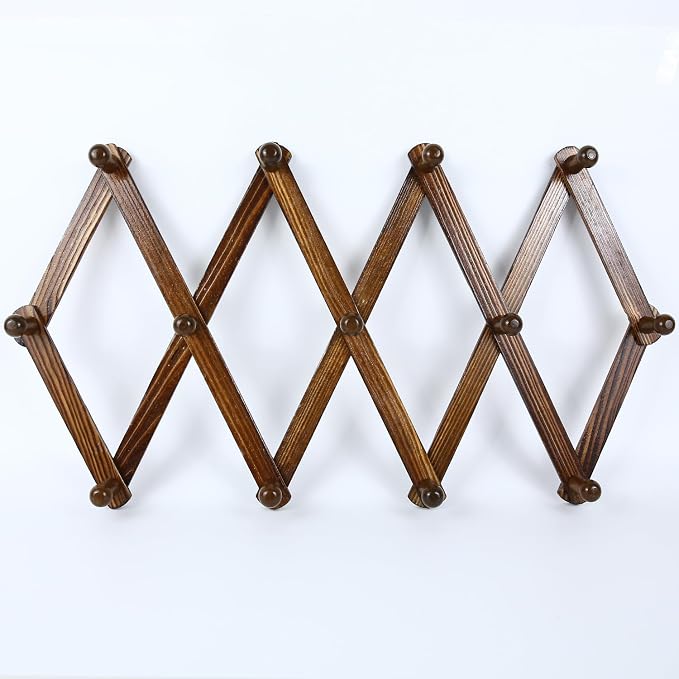 AMAPON Accordion Style Expandable Wall Wooden Coat Rack 13 Hooks Hang Hats - Image 6