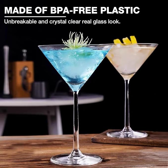 Unbreakable Martini Glasses Set of 6, 10 oz Plastic Martini Cocktail Glasses - Image 3
