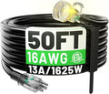 POWGRN 50FT 16 Gauge Black Outdoor Extension Cord Waterproof, 3 Prong Flexible by POWGRN