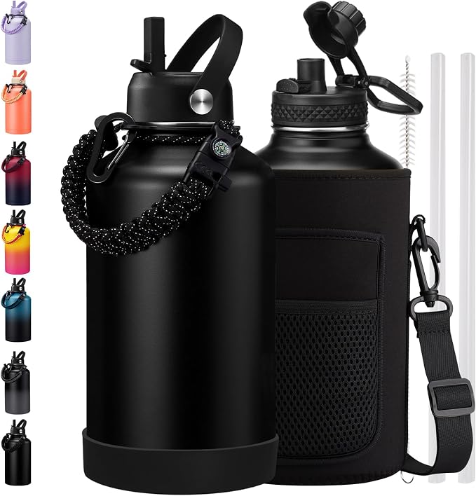 BENZZO 64 oz Water Bottle Insulated Leak Proof Travel Large 1/2 Half Gallon by BENZZO