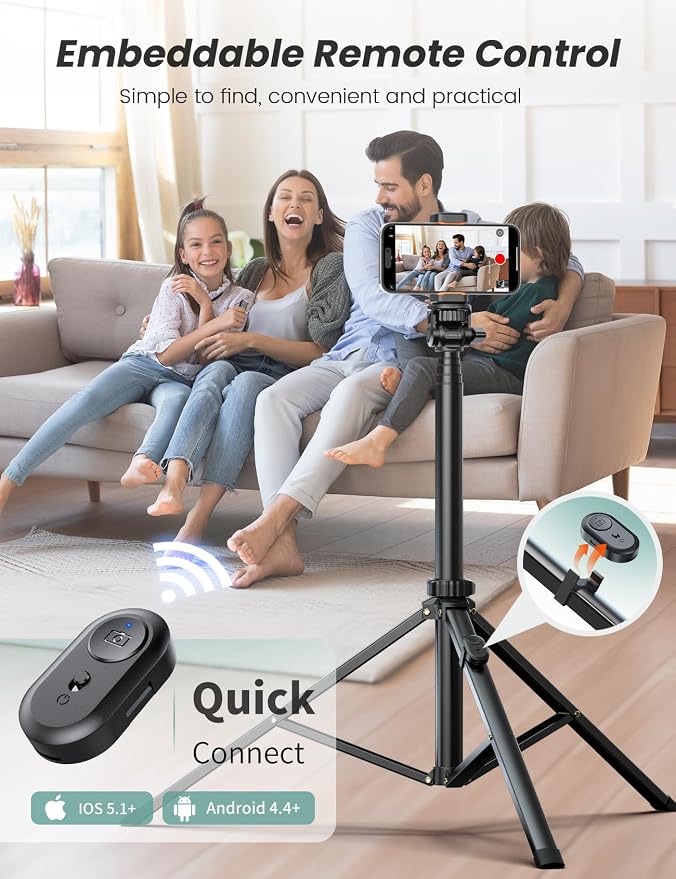 71''/180cm Extendable Phone Tripod Aluminum, Portable Stand - Image 7