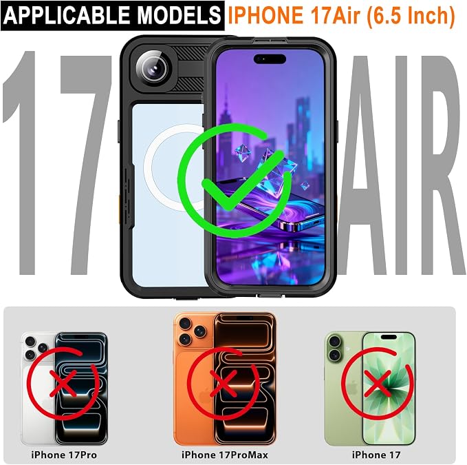 Underwater Case for iPhone 17 Air 6.5", IP68 Waterproof Shockproof Full Body - Image 2