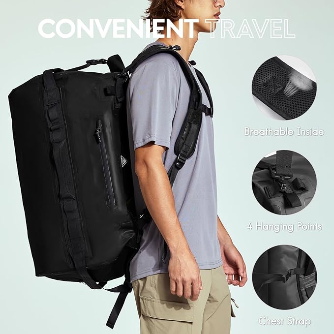 Haimont Large Waterproof Duffel Backpack Roll-Top Heavy Duty Dry Duffle Bag - Image 3