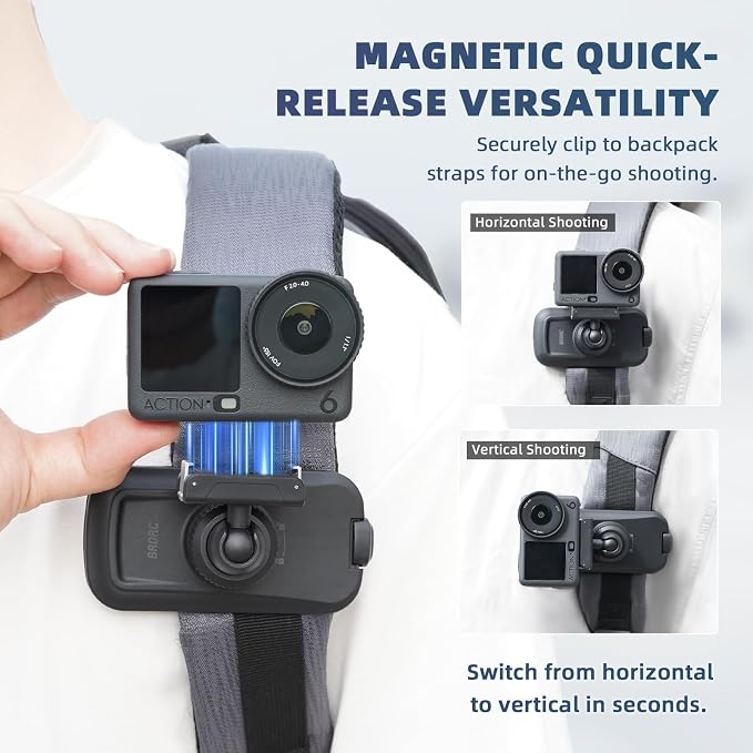 BRDRC Magnetic Backpack Mount for DJI Action 6 Nano, Quick Release Magnet Mount - Image 3