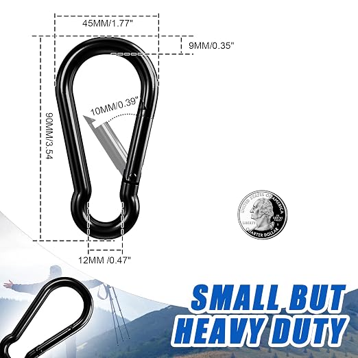Carabiner Clip Hook, 3.54 inch 15 pcs Black Heavy Duty Spring Snap Hook Key - Image 3