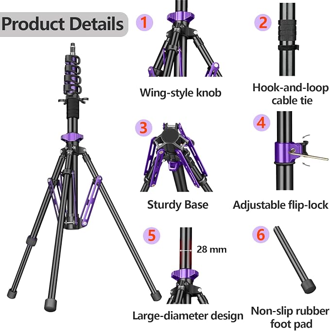 FreeSea Photography Aluminum Light Stand 83in/210cm, Travel Tripod - Image 6