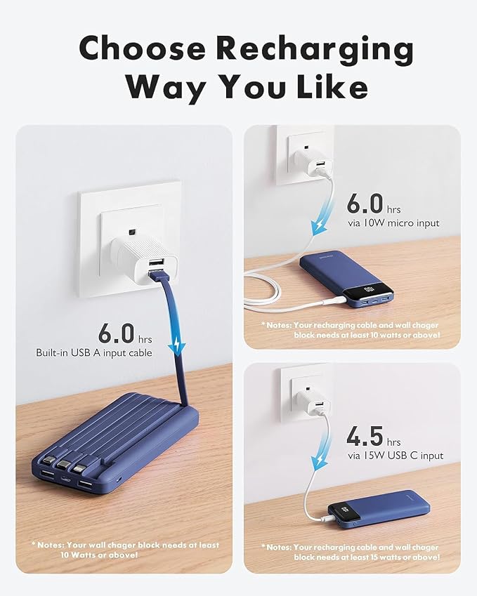 charmast Portable Charger with Built in Cables, Power Bank with Cords Wires - Image 4