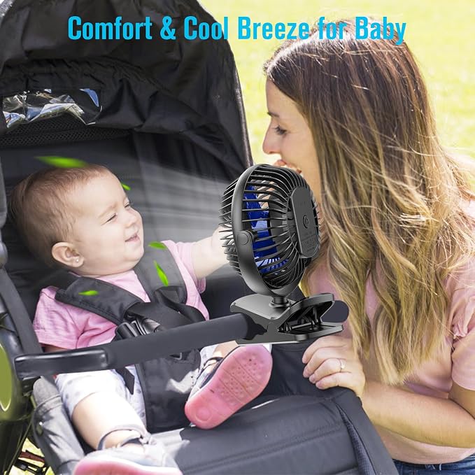 BESKAR Portable Clip on Fan Rechargeable, 4 Speeds Small Battery Operated Fans - Image 2