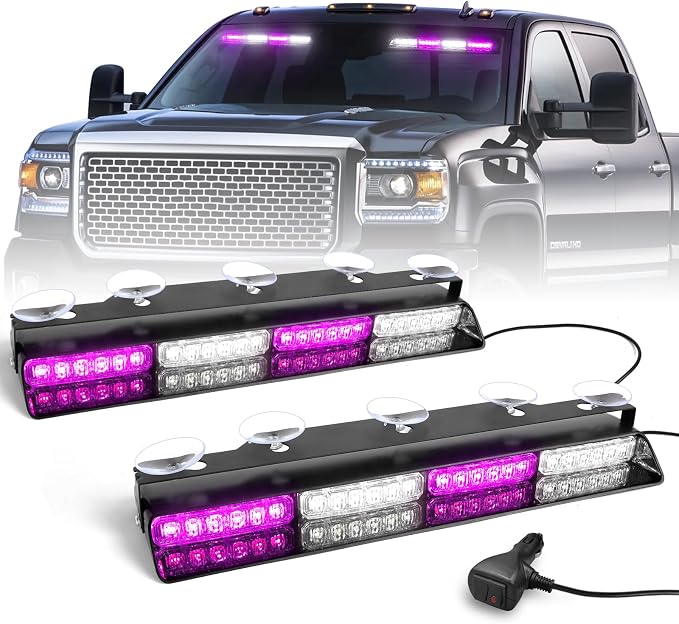 HLauto 6Z4J Emergency Dash Strobe Lights: 2x16.8 inch Purple White Safety Lights by HLauto