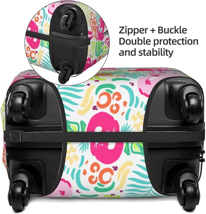 Bright Flamingo Tropical Leaf Elastic Luggage Cover, Suitcase Protector - Image 4