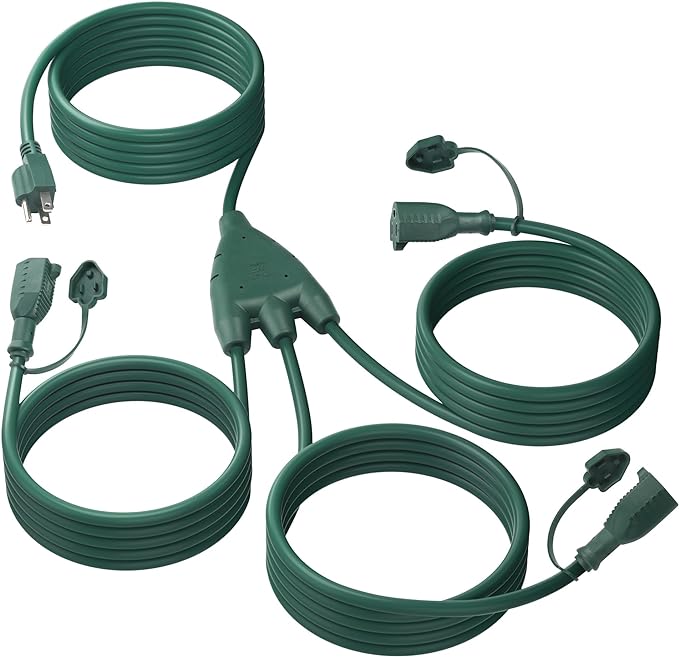 BN-LINK Outdoor Extension Cord 1 to 3 Splitter, Max 13 ft Extension, 16/3 SJTW by BN-LINK