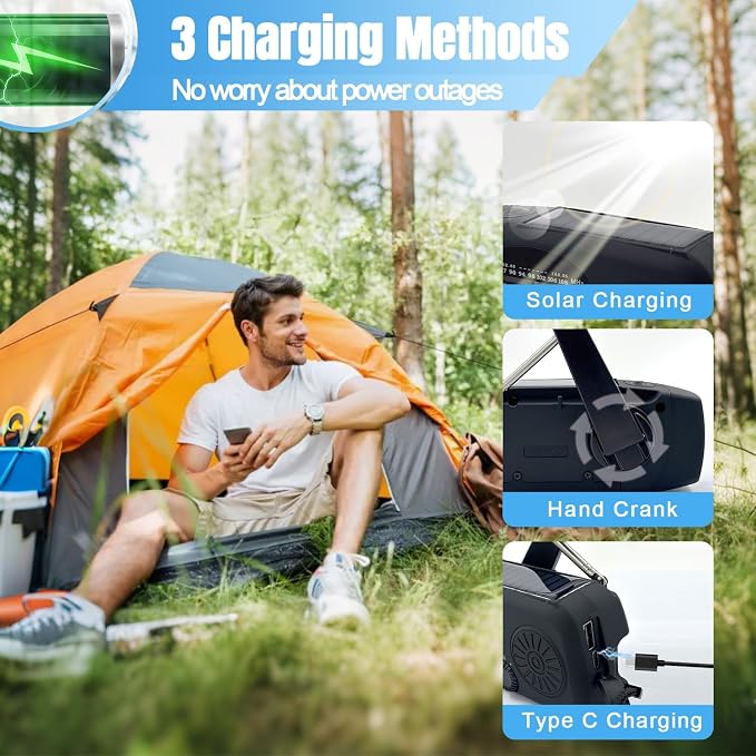 Emergency Hand Crank Weather Radio, AM/FM NOAA Portable Solar Radio - Image 2