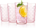 Drinking Highball Glasses Set of 4, Vintage Cross Hatch Glass Cups, 15.5oz Tall by CREATIVELAND